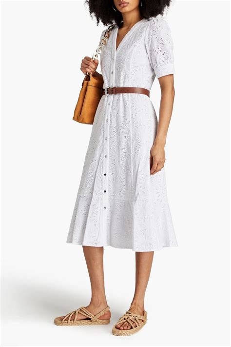 michael michael kors belted cotton-blend corded lace midi shirt dress|Michael Kors Midi Dresses for Women .